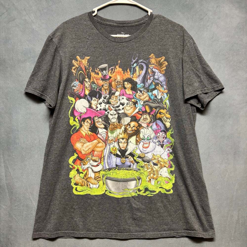Disney Villains T Shirt Mens Large Gray Graphic Tee Maleficent Ursula Jafar